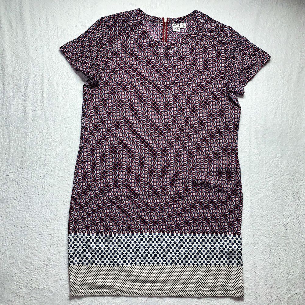 Artisan NY Shift Dress Geometric Pattern Short Sleeve Above Knee Size 12